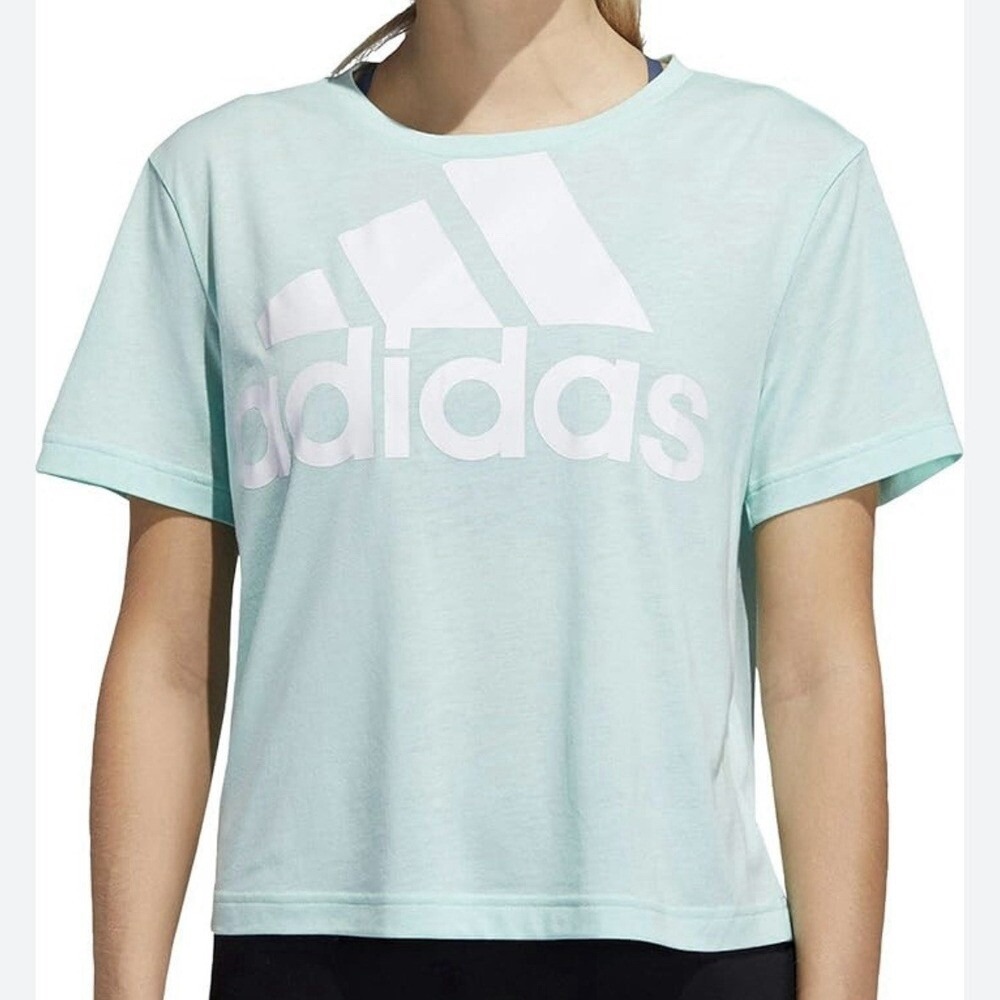 Adidas Crop‎ Top Shirt Original Womens M Logo Spellout Mint Green White Athletic